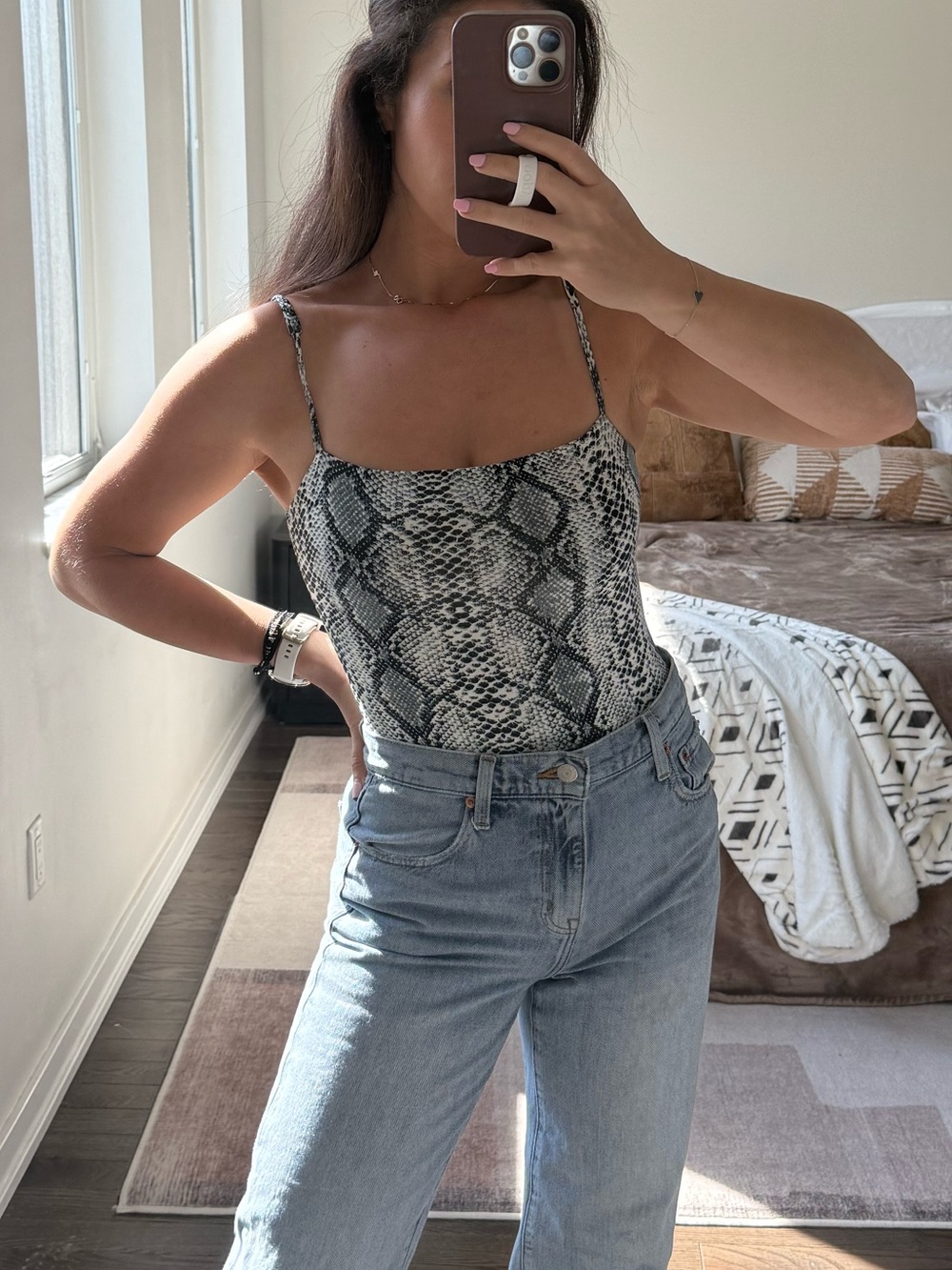 SALTY Snake Print Bodysuit - Grey/Black